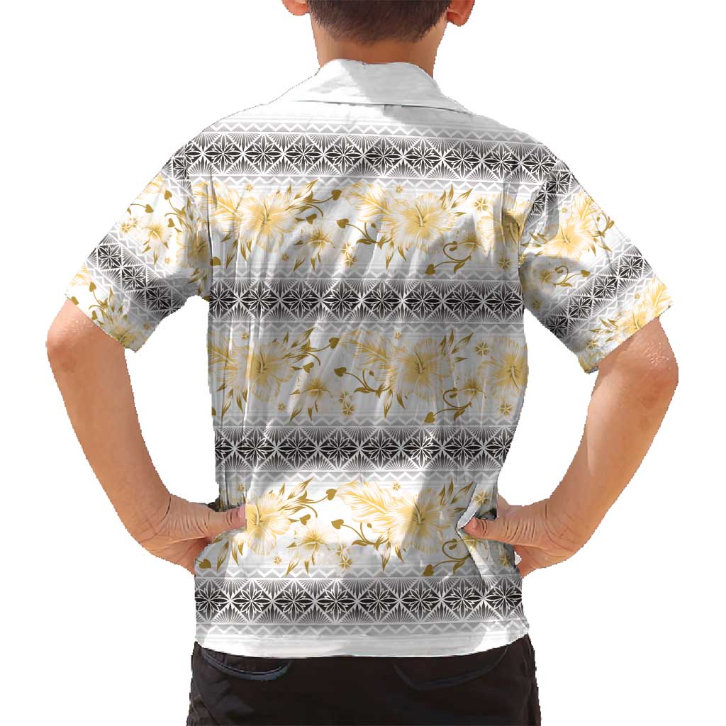 Samoa White Sunday Family Matching Puletasi and Hawaiian Shirt Samoan Tapa Yellow Hibiscus - Polynesian Pride