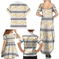 Samoa White Sunday Family Matching Summer Maxi Dress and Hawaiian Shirt Samoan Tapa Yellow Hibiscus - Polynesian Pride