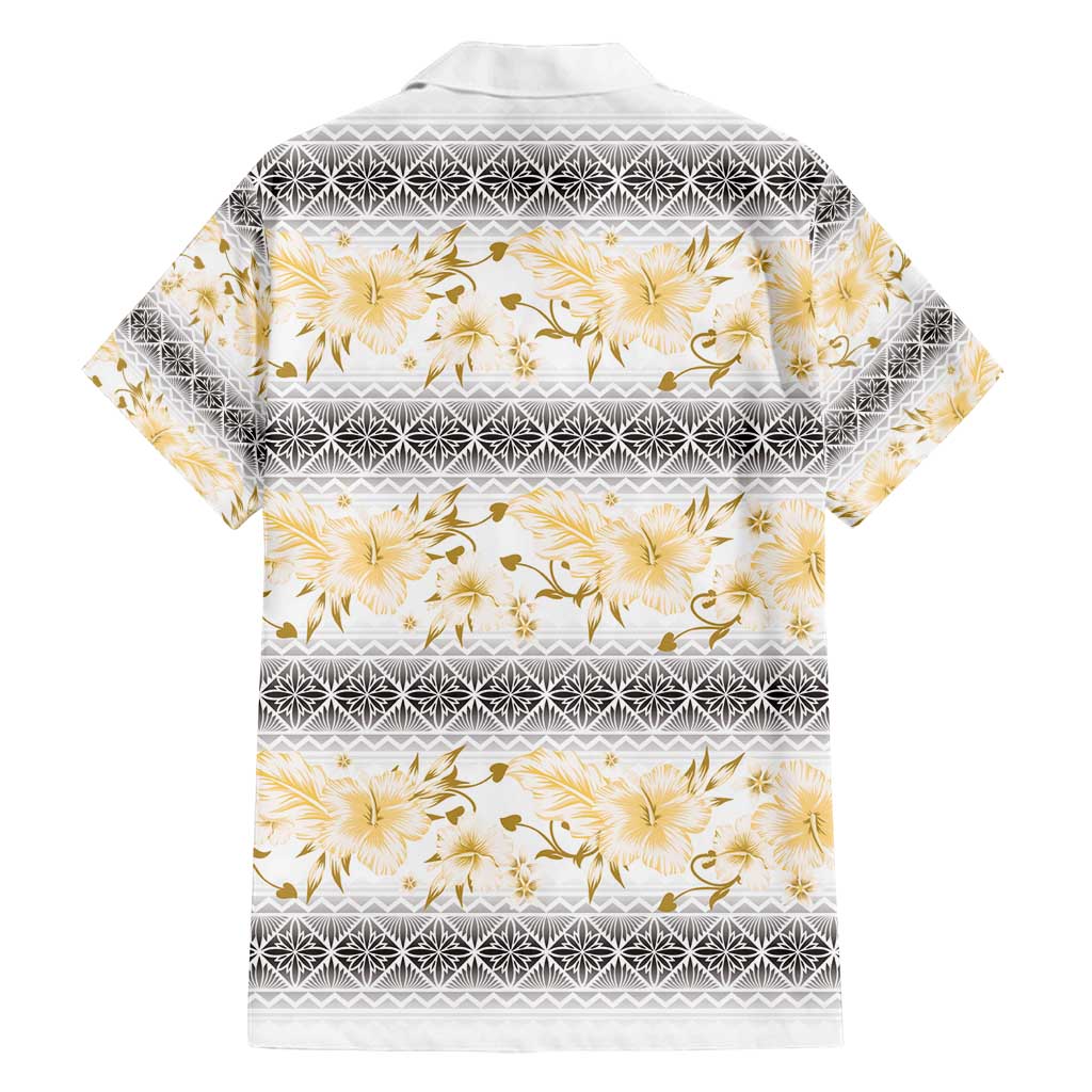 Samoa White Sunday Family Matching Summer Maxi Dress and Hawaiian Shirt Samoan Tapa Yellow Hibiscus - Polynesian Pride