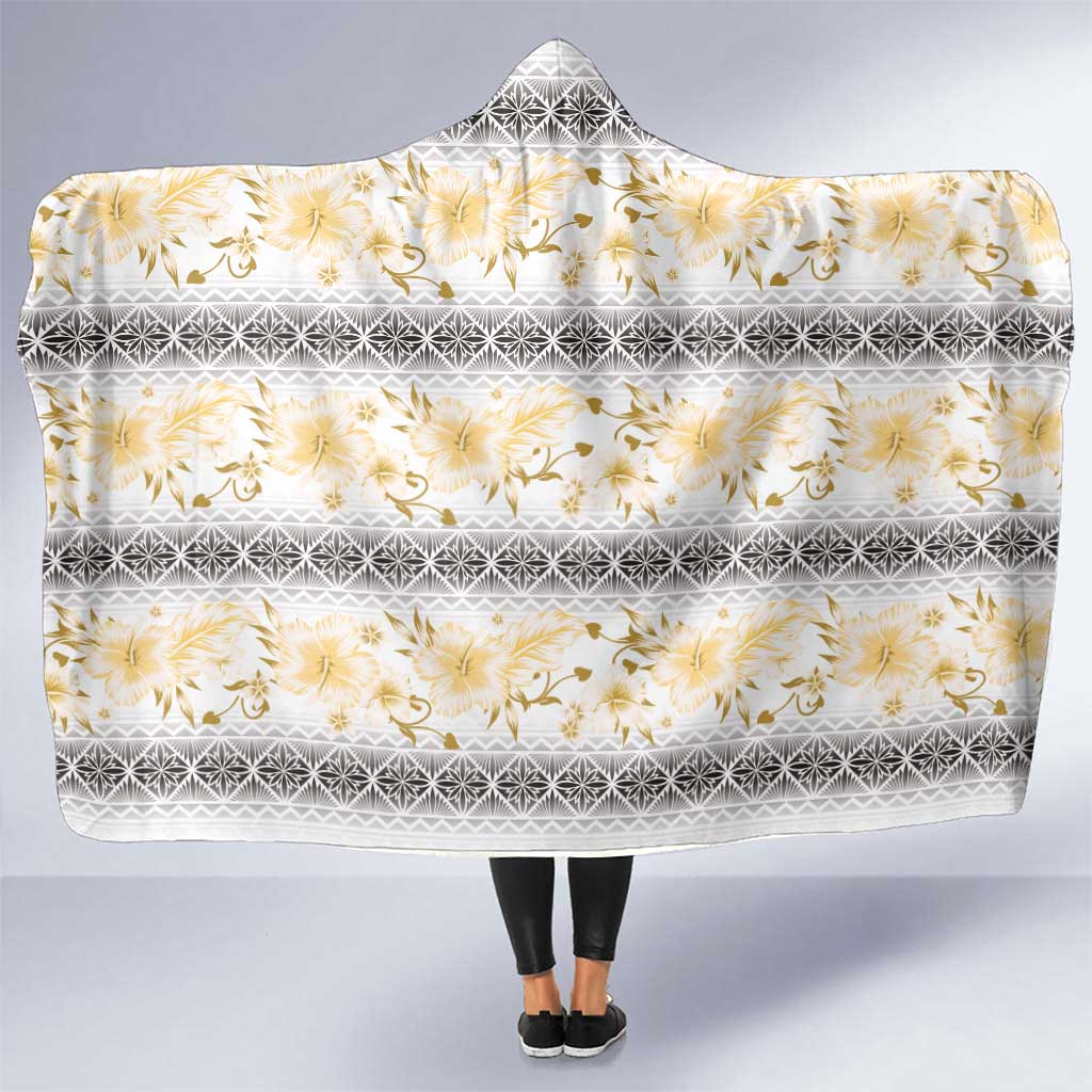 Samoa White Sunday Hooded Blanket Samoan Tapa Yellow Hibiscus LT05 One Size Yellow - Polynesian Pride