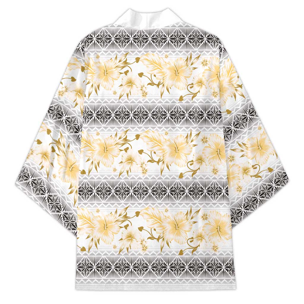 Samoa White Sunday Kimono Samoan Tapa Yellow Hibiscus - Polynesian Pride