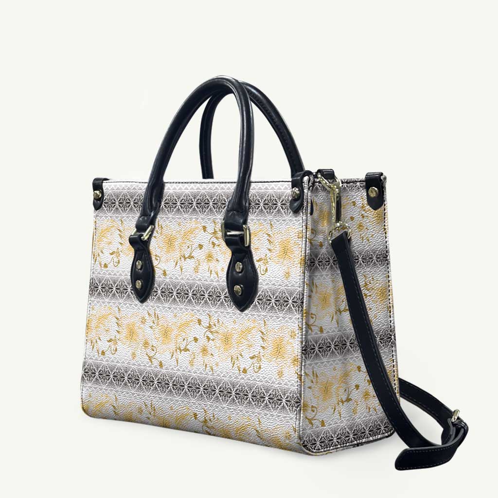 Samoa White Sunday Leather Bag Samoan Tapa Yellow Hibiscus - Polynesian Pride