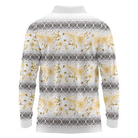 Samoa White Sunday Long Sleeve Polo Shirt Samoan Tapa Yellow Hibiscus - Polynesian Pride