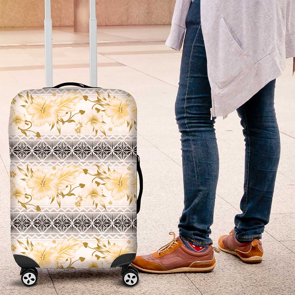 Samoa White Sunday Luggage Cover Samoan Tapa Yellow Hibiscus LT05 Yellow - Polynesian Pride