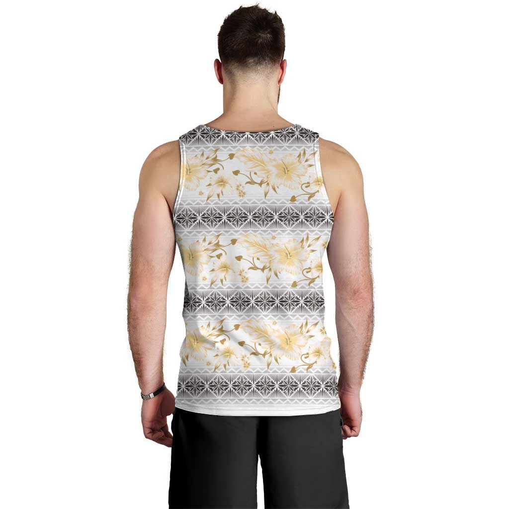 Samoa White Sunday Men Tank Top Samoan Tapa Yellow Hibiscus - Polynesian Pride