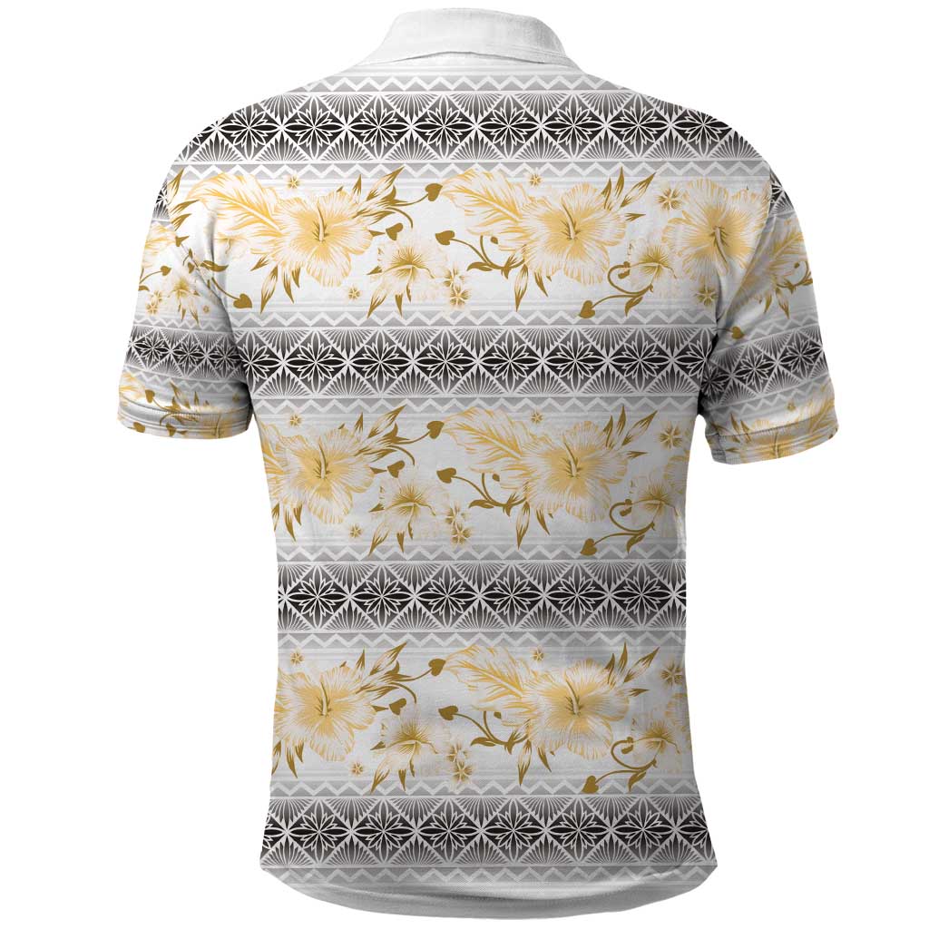 Samoa White Sunday Polo Shirt Samoan Tapa Yellow Hibiscus - Polynesian Pride