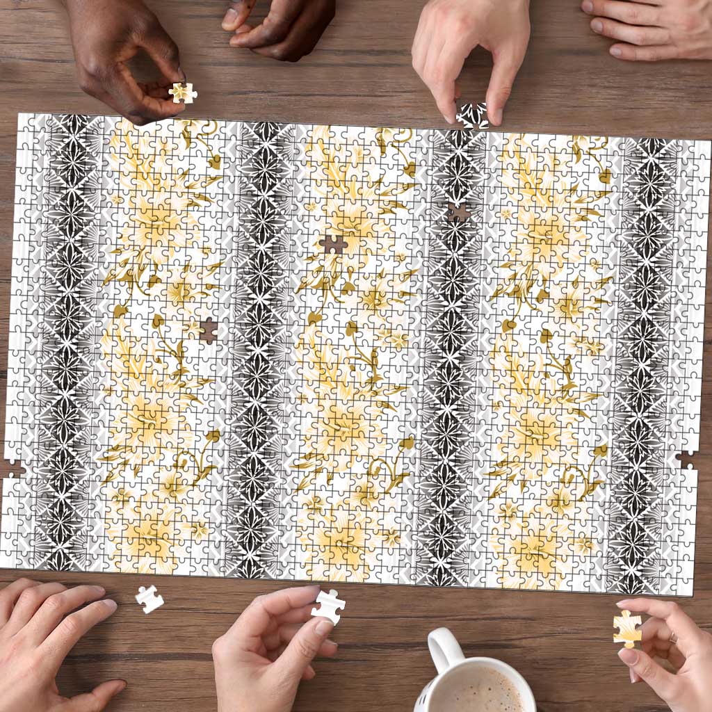 Samoa White Sunday Puzzle Samoan Tapa Yellow Hibiscus - Polynesian Pride