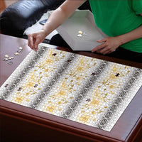 Samoa White Sunday Puzzle Samoan Tapa Yellow Hibiscus - Polynesian Pride