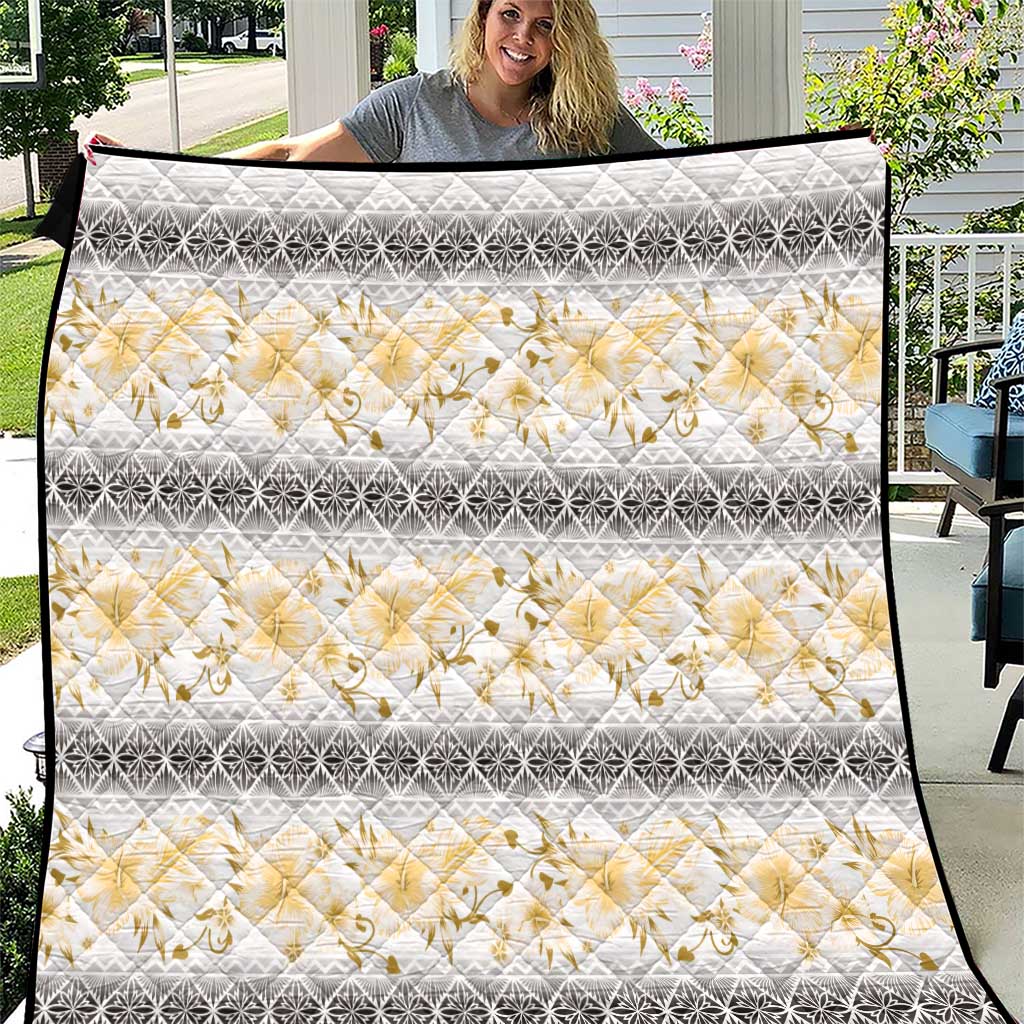 Samoa White Sunday Quilt Samoan Tapa Yellow Hibiscus LT05 Yellow - Polynesian Pride