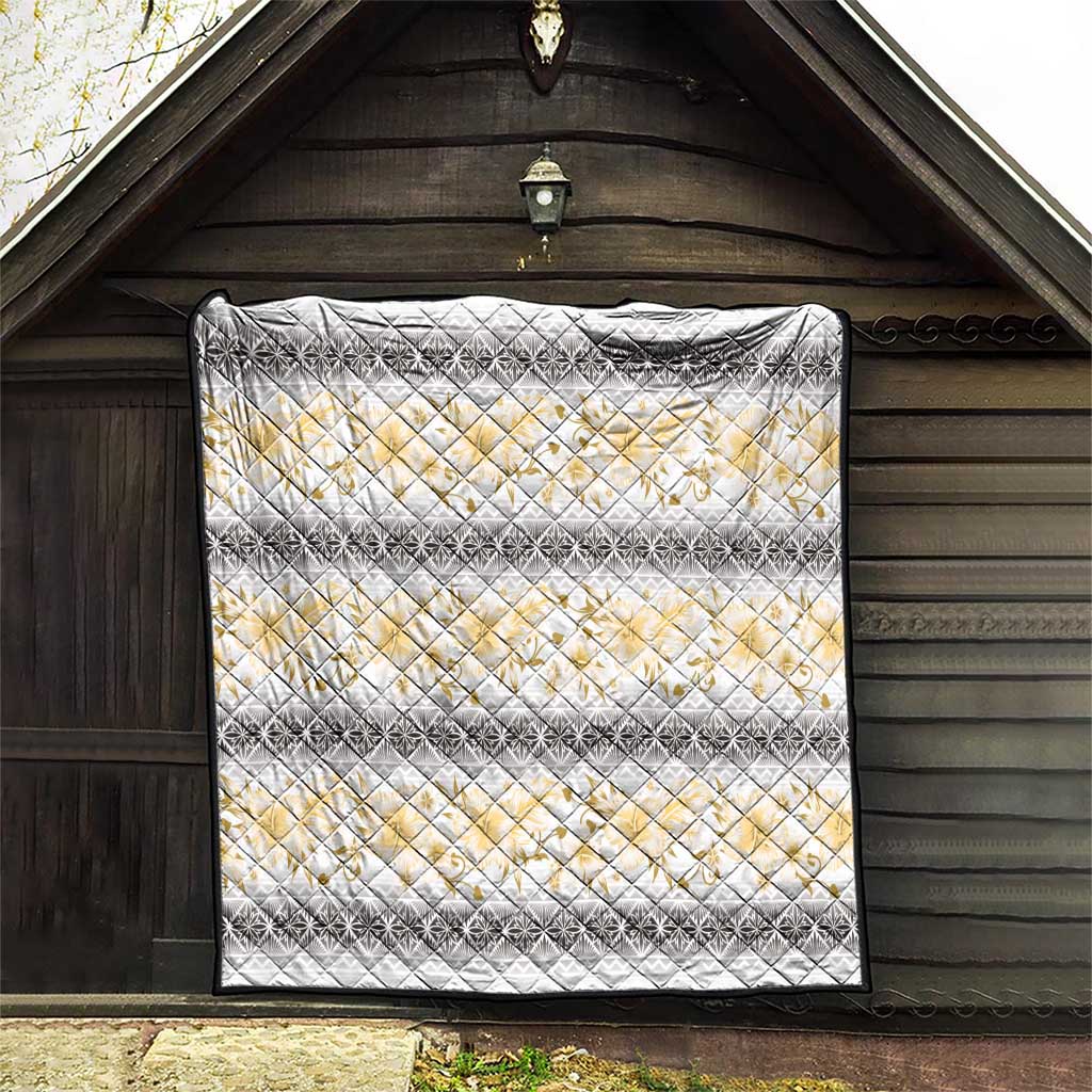 Samoa White Sunday Quilt Samoan Tapa Yellow Hibiscus - Polynesian Pride