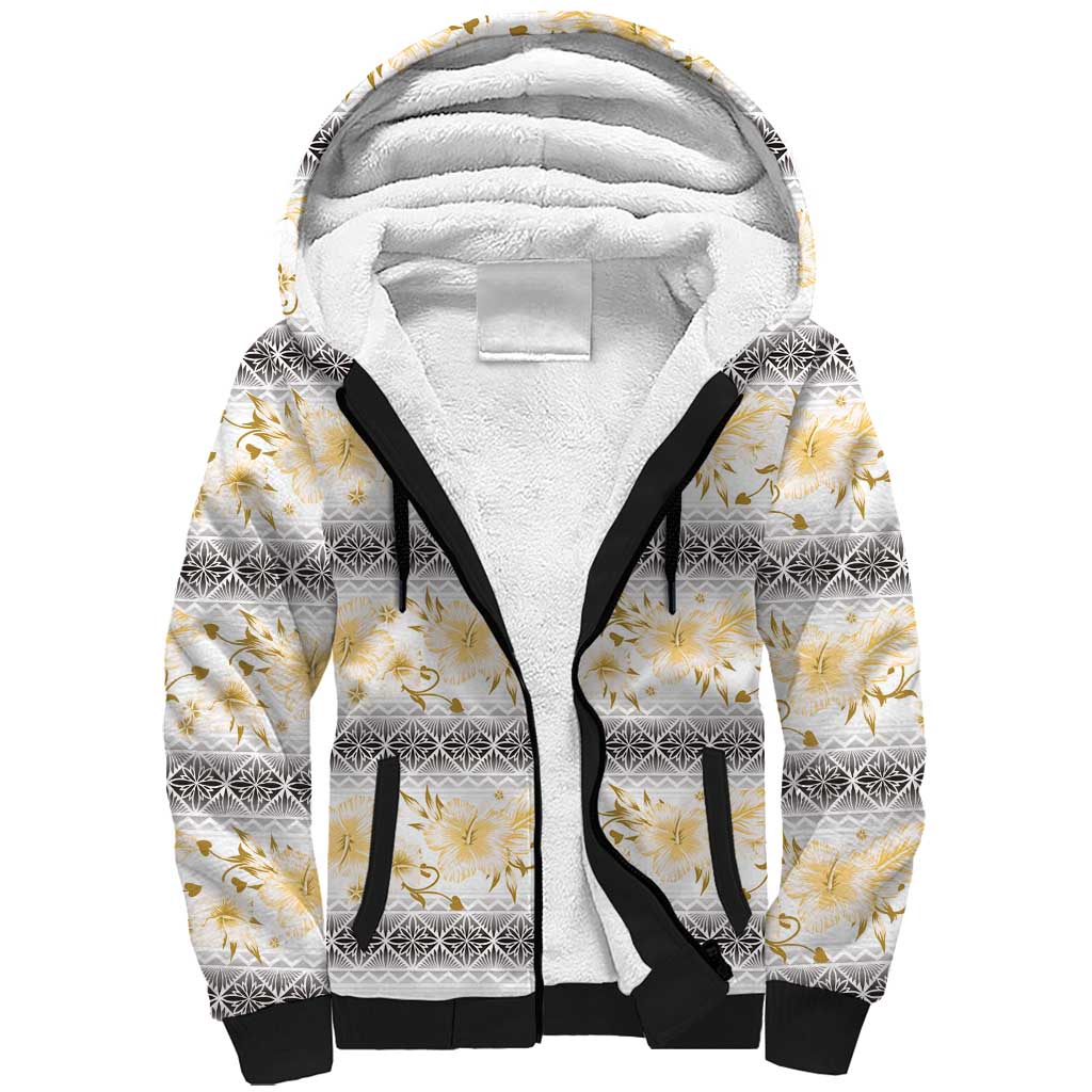 Samoa White Sunday Sherpa Hoodie Samoan Tapa Yellow Hibiscus LT05 Unisex Yellow - Polynesian Pride
