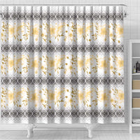 Samoa White Sunday Shower Curtain Samoan Tapa Yellow Hibiscus - Polynesian Pride