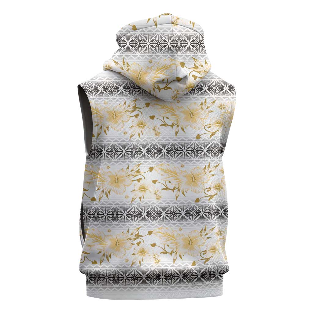 Samoa White Sunday Sleeveless Zip Hoodie Samoan Tapa Yellow Hibiscus - Polynesian Pride