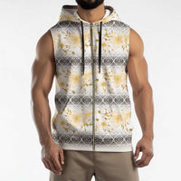 Samoa White Sunday Sleeveless Zip Hoodie Samoan Tapa Yellow Hibiscus - Polynesian Pride
