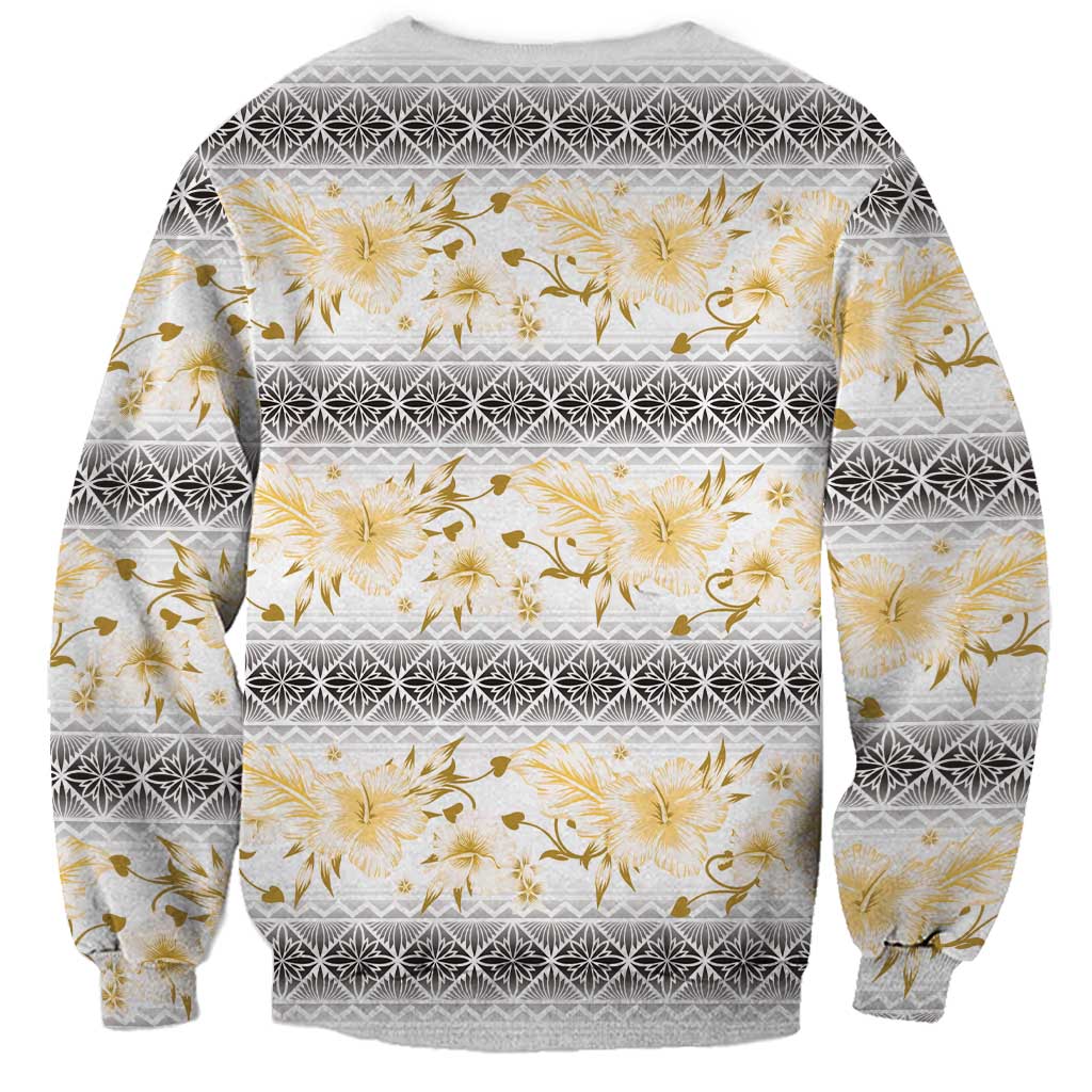 Samoa White Sunday Sweatshirt Samoan Tapa Yellow Hibiscus - Polynesian Pride