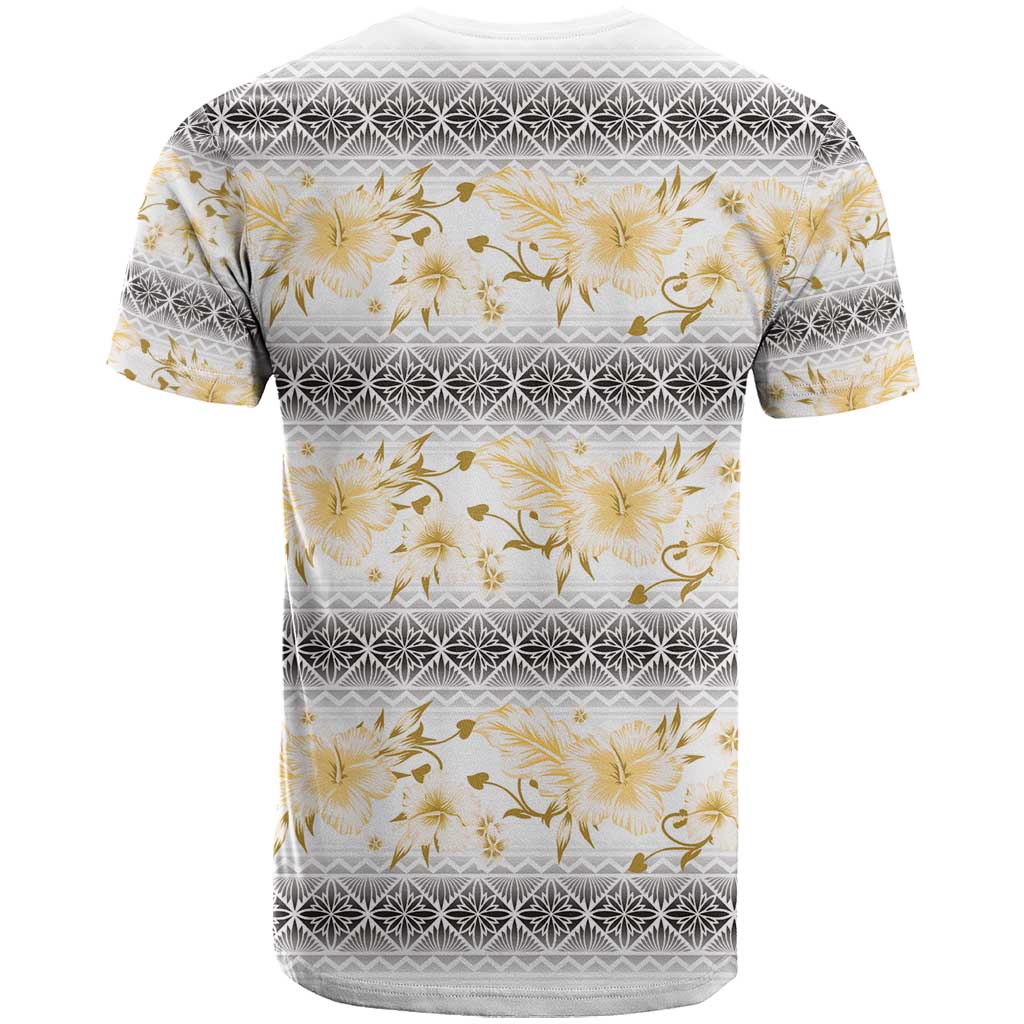 Samoa White Sunday T Shirt Samoan Tapa Yellow Hibiscus - Polynesian Pride