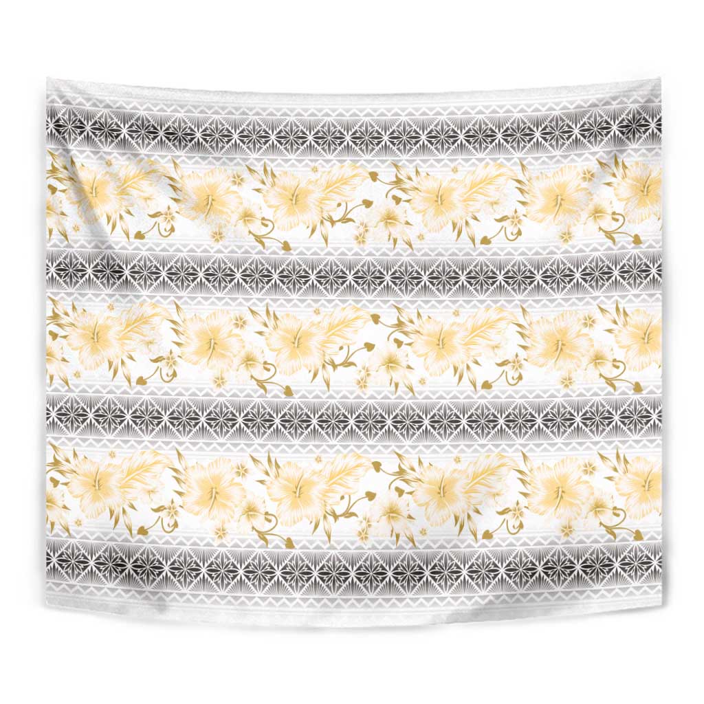 Samoa White Sunday Tapestry Samoan Tapa Yellow Hibiscus - Polynesian Pride