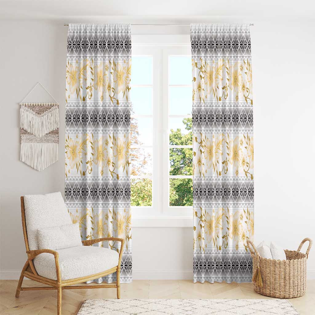 Samoa White Sunday Window Curtain Samoan Tapa Yellow Hibiscus - Polynesian Pride