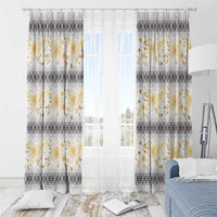 Samoa White Sunday Window Curtain Samoan Tapa Yellow Hibiscus - Polynesian Pride