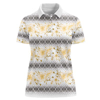 Samoa White Sunday Women Polo Shirt Samoan Tapa Yellow Hibiscus - Polynesian Pride