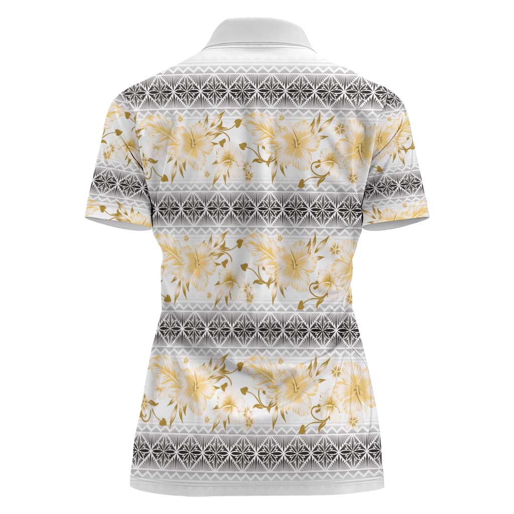 Samoa White Sunday Women Polo Shirt Samoan Tapa Yellow Hibiscus - Polynesian Pride