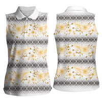Samoa White Sunday Women Sleeveless Polo Shirt Samoan Tapa Yellow Hibiscus - Polynesian Pride