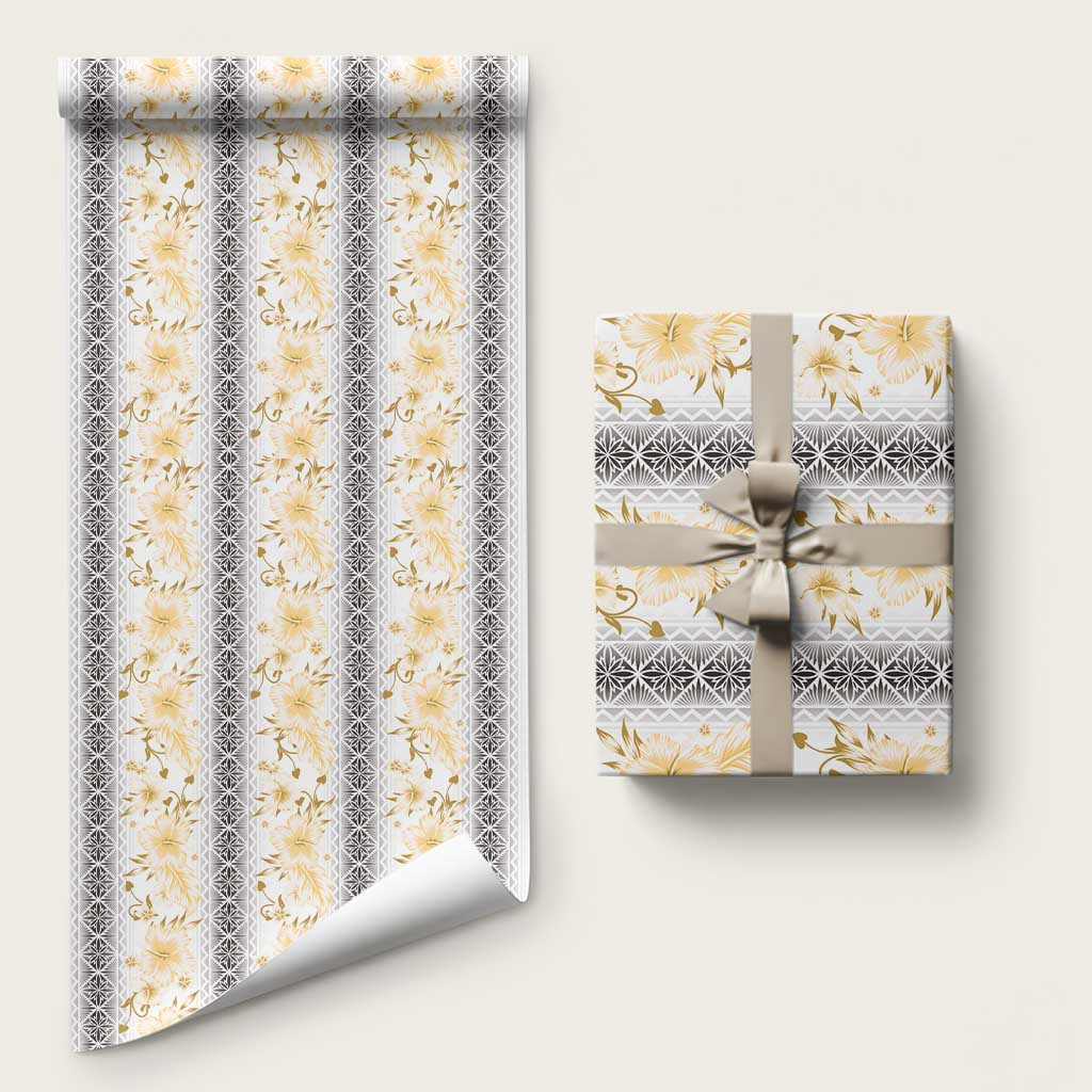 Samoa White Sunday Wrapping Paper Samoan Tapa Yellow Hibiscus - Polynesian Pride