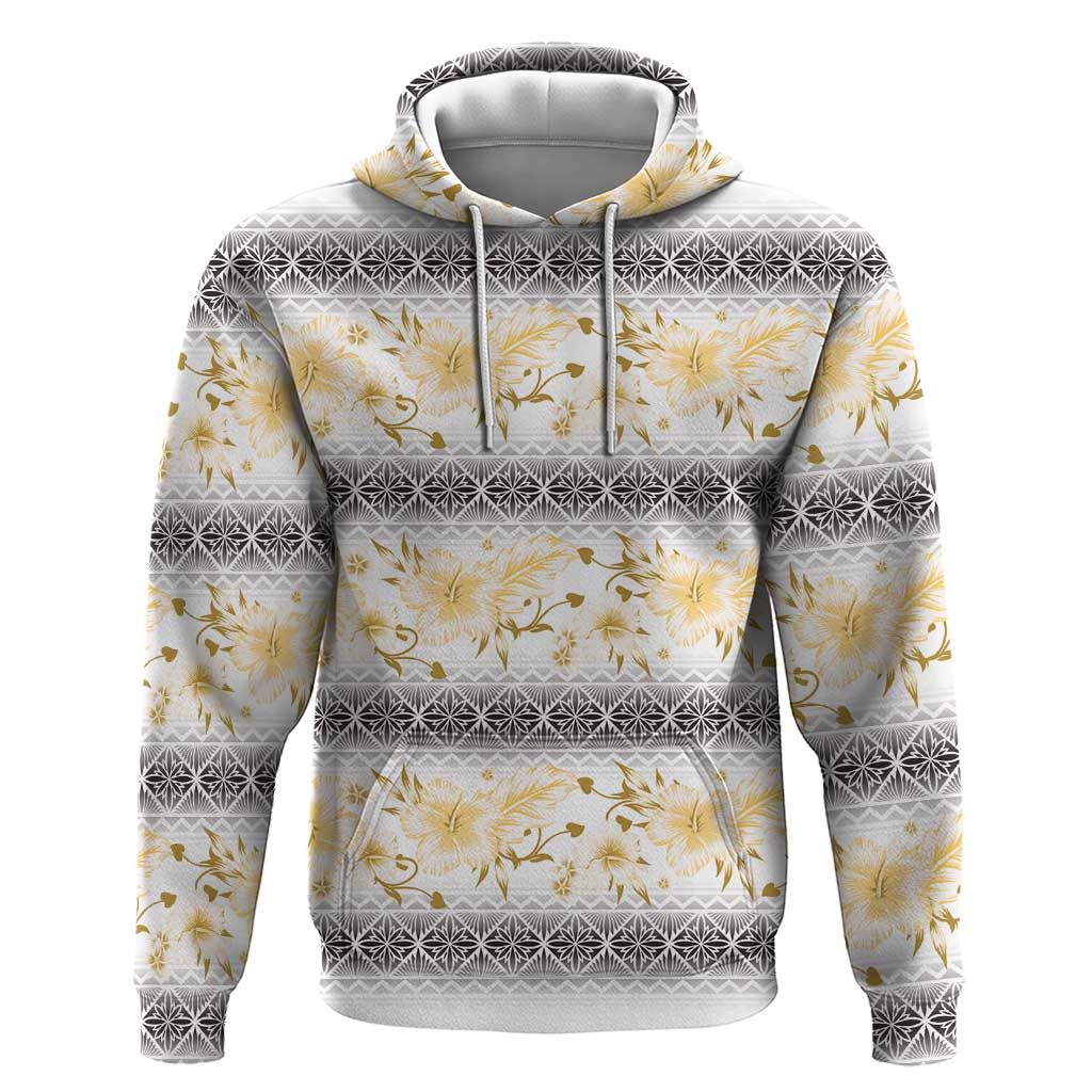 Samoa White Sunday Zip Hoodie Samoan Tapa Yellow Hibiscus - Polynesian Pride