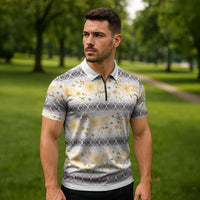 Samoa White Sunday Zipper Polo Shirt Samoan Tapa Yellow Hibiscus - Polynesian Pride