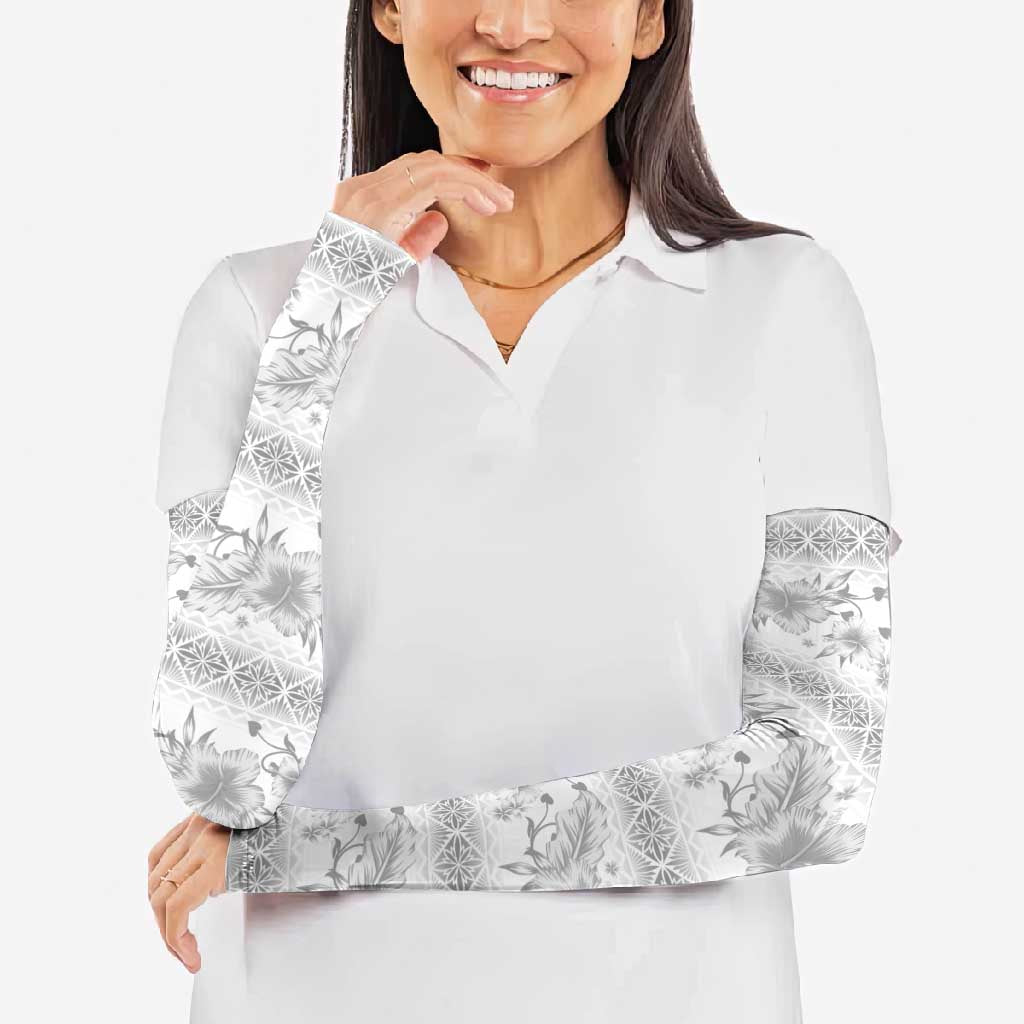 Samoa White Sunday Arm Sleeves Samoan Tapa White Hibiscus - Polynesian Pride