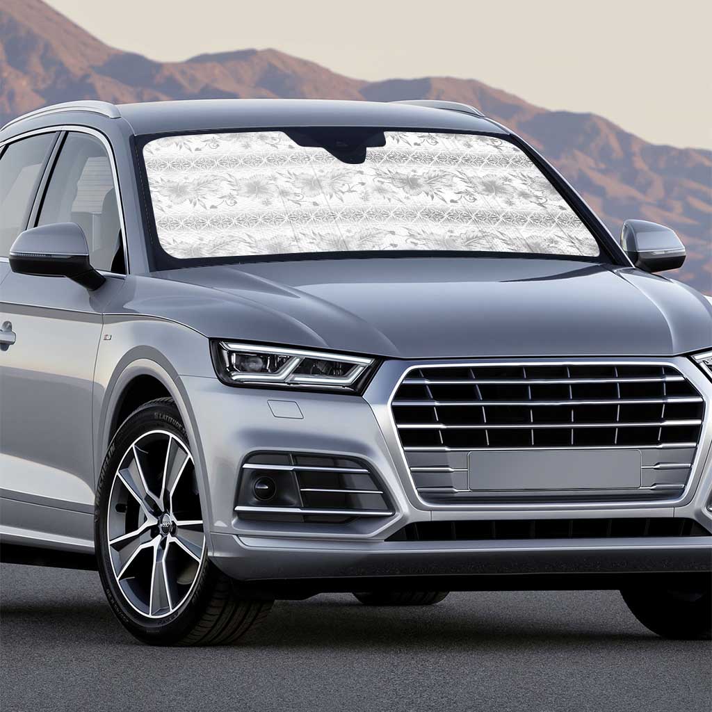 Samoa White Sunday Auto Sun Shade Samoan Tapa White Hibiscus - Polynesian Pride