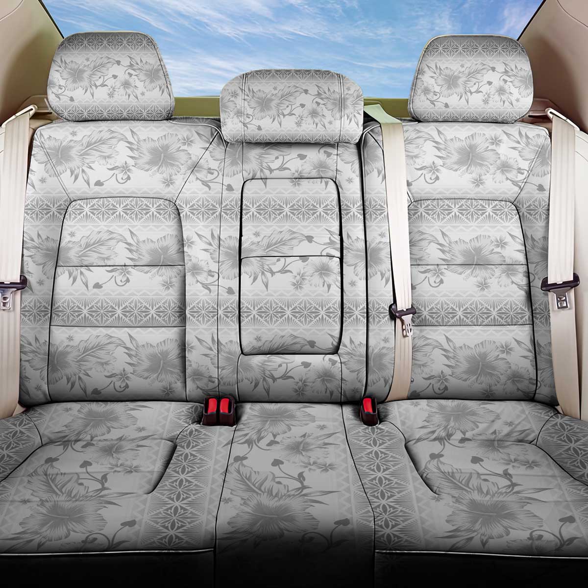 Samoa White Sunday Back Car Seat Cover Samoan Tapa White Hibiscus - Polynesian Pride
