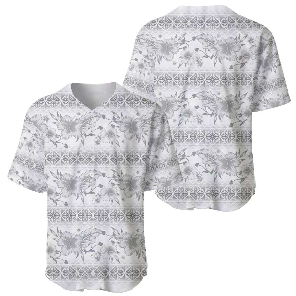 Samoa White Sunday Baseball Jersey Samoan Tapa White Hibiscus - Polynesian Pride