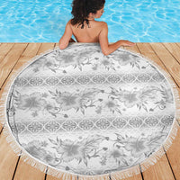 Samoa White Sunday Beach Blanket Samoan Tapa White Hibiscus - Polynesian Pride