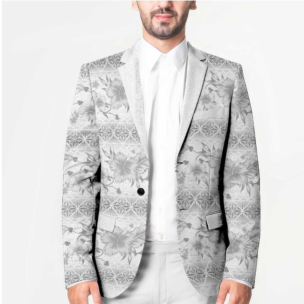Samoa White Sunday Blazer Samoan Tapa White Hibiscus LT05 - Polynesian Pride
