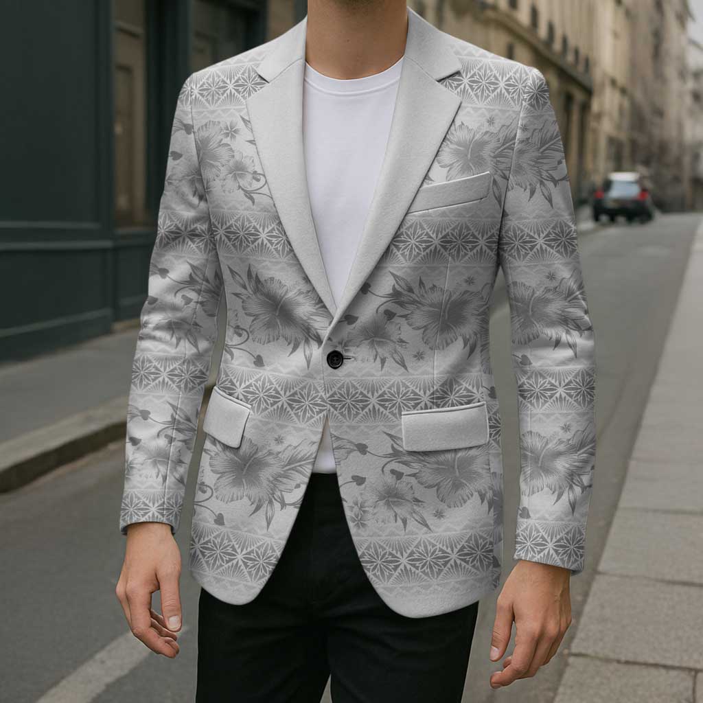 Samoa White Sunday Blazer Samoan Tapa White Hibiscus LT05 - Polynesian Pride