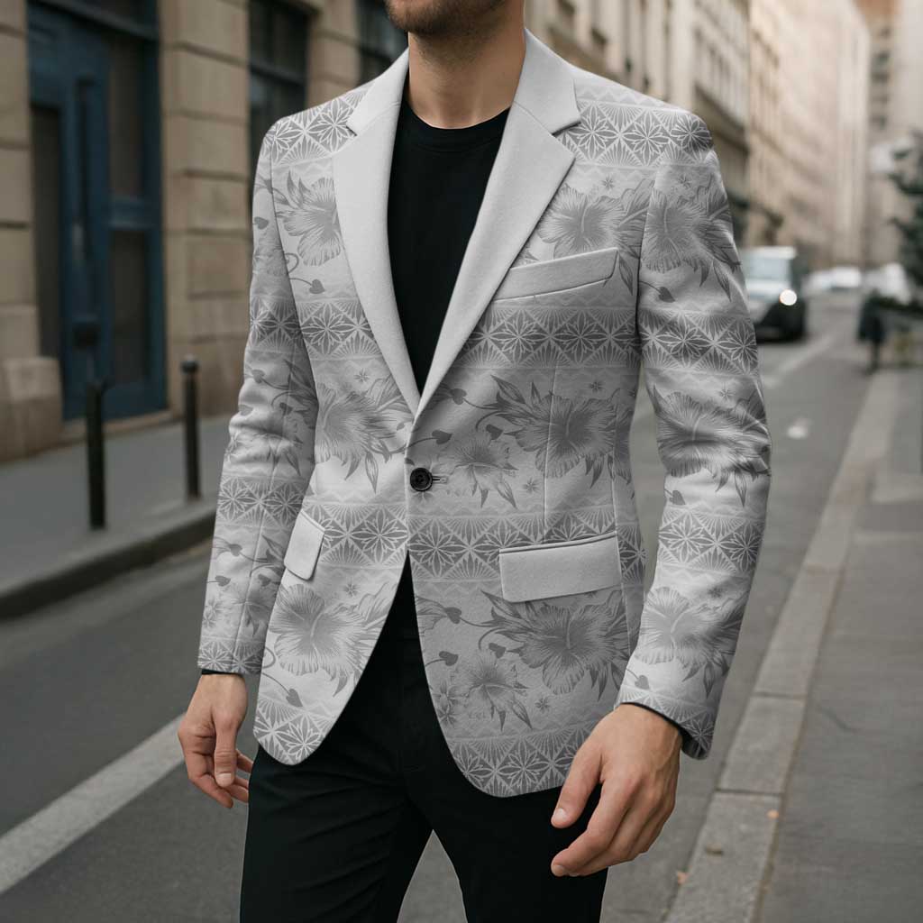 Samoa White Sunday Blazer Samoan Tapa White Hibiscus LT05 - Polynesian Pride