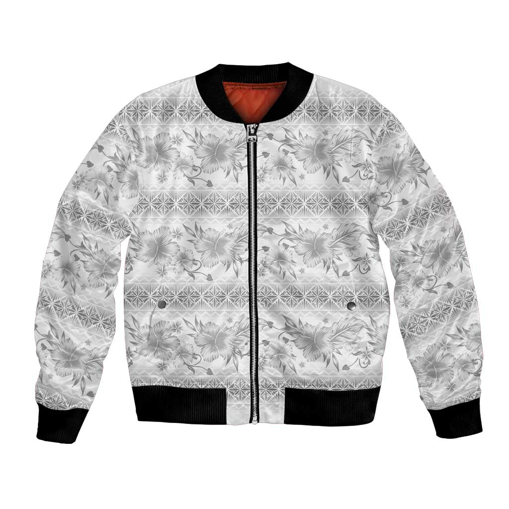 Samoa White Sunday Bomber Jacket Samoan Tapa White Hibiscus LT05 Unisex White - Polynesian Pride