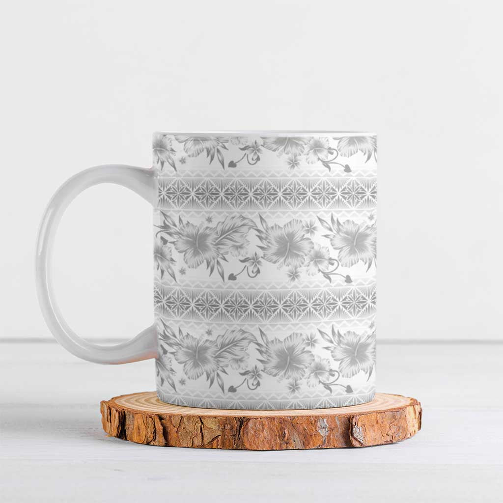 Samoa White Sunday Ceramic Mug Samoan Tapa White Hibiscus - Polynesian Pride
