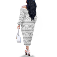 Samoa White Sunday Family Matching Off The Shoulder Long Sleeve Dress and Hawaiian Shirt Samoan Tapa White Hibiscus - Polynesian Pride