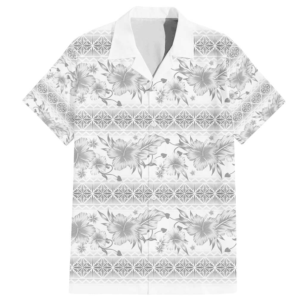 Samoa White Sunday Family Matching Off Shoulder Maxi Dress and Hawaiian Shirt Samoan Tapa White Hibiscus - Polynesian Pride