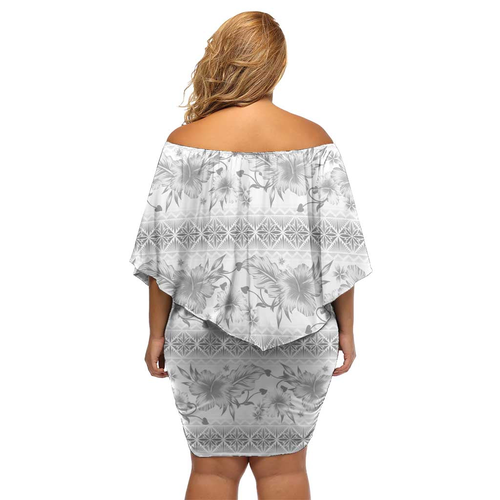 Samoa White Sunday Family Matching Off Shoulder Short Dress and Hawaiian Shirt Samoan Tapa White Hibiscus - Polynesian Pride