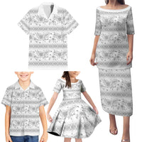 Samoa White Sunday Family Matching Puletasi and Hawaiian Shirt Samoan Tapa White Hibiscus - Polynesian Pride