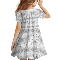 Samoa White Sunday Family Matching Short Sleeve Bodycon Dress and Hawaiian Shirt Samoan Tapa White Hibiscus - Polynesian Pride