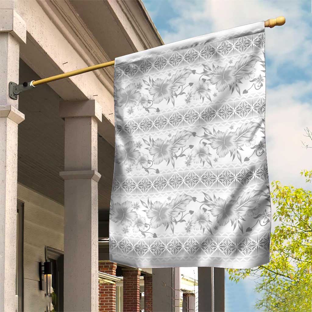 Samoa White Sunday Garden Flag Samoan Tapa White Hibiscus - Polynesian Pride