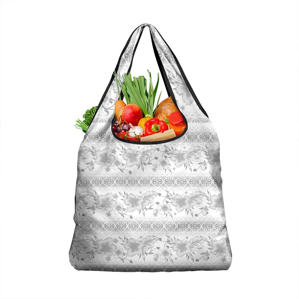 Samoa White Sunday Grocery Bag Samoan Tapa White Hibiscus - Polynesian Pride