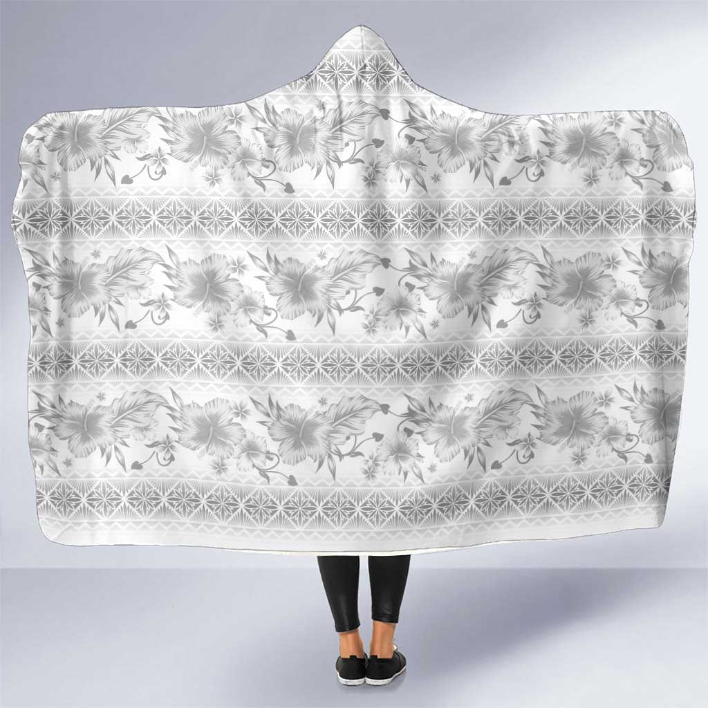 Samoa White Sunday Hooded Blanket Samoan Tapa White Hibiscus LT05 One Size White - Polynesian Pride