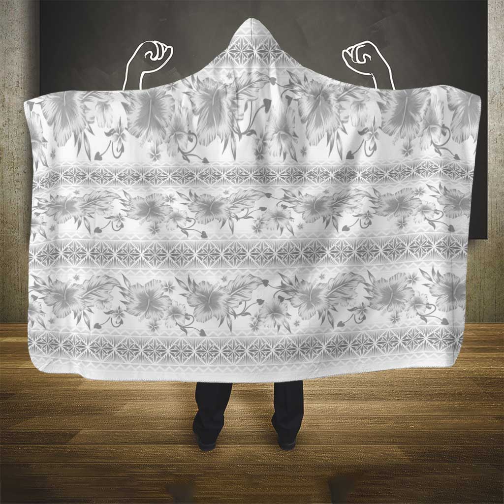 Samoa White Sunday Hooded Blanket Samoan Tapa White Hibiscus - Polynesian Pride