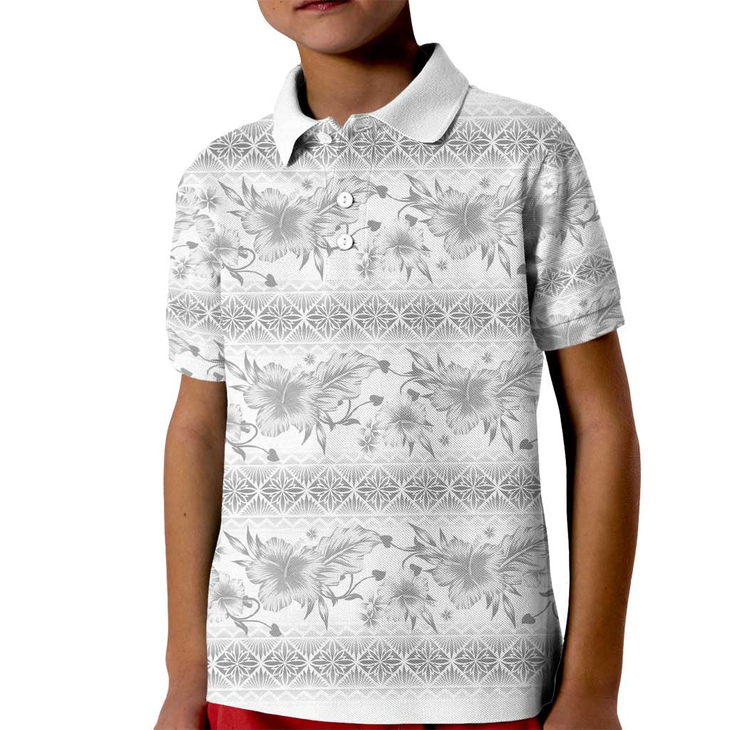 Samoa White Sunday Kid Polo Shirt Samoan Tapa White Hibiscus - Polynesian Pride