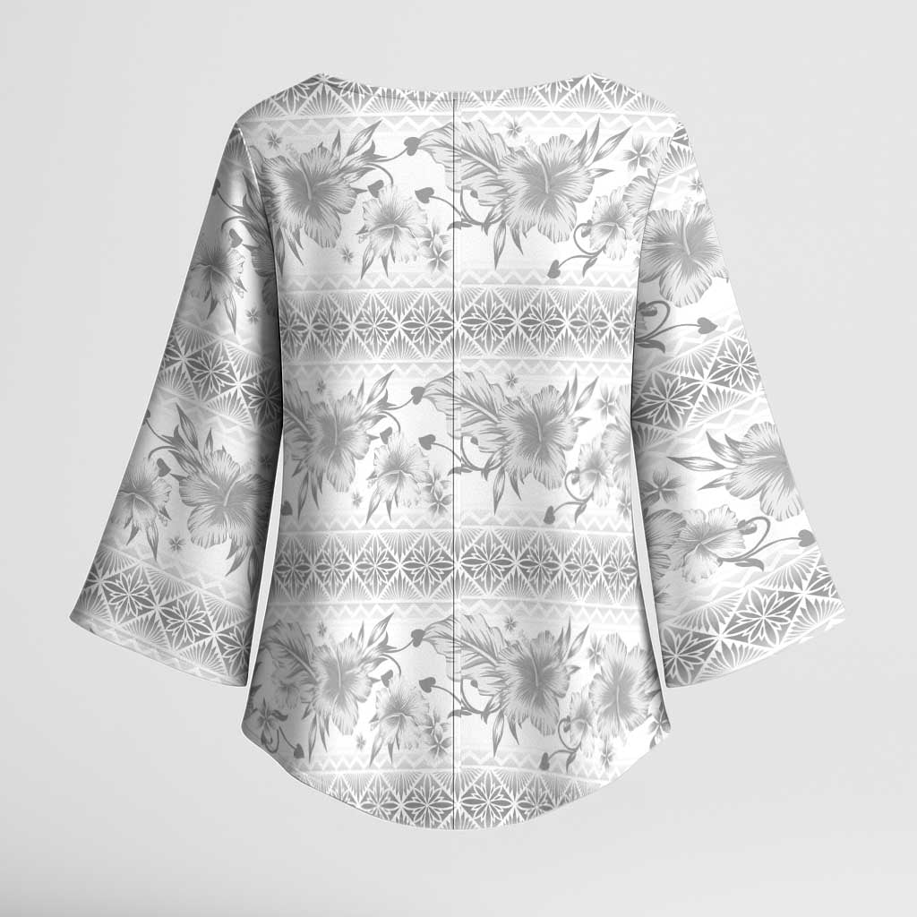 Samoa White Sunday Kimono Sleeve Blouse Samoan Tapa White Hibiscus - Polynesian Pride